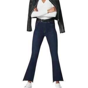 Spanx Womens Step Hem Kick Flare Raw Hem Jeans in Midnight Sz M Tall